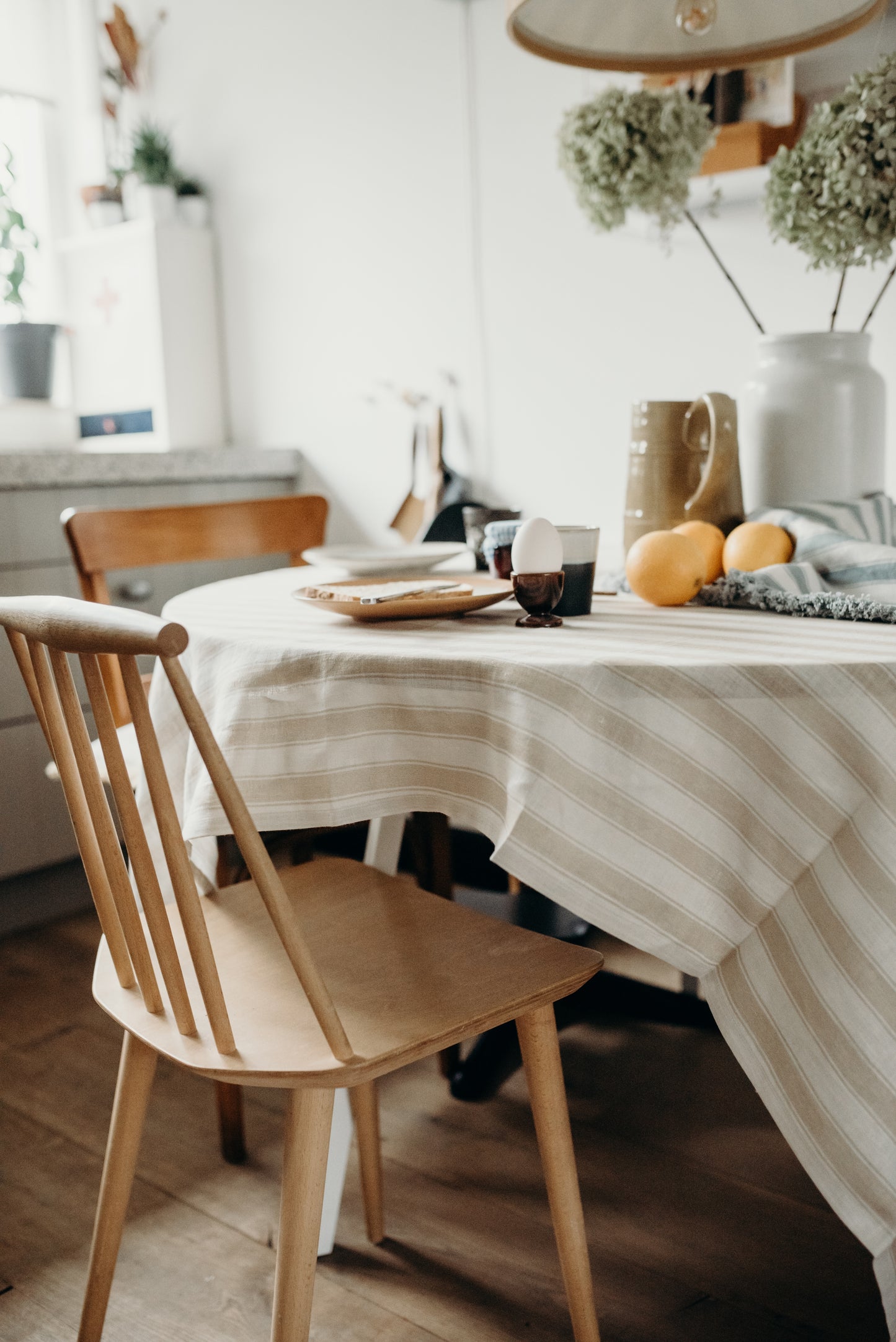 Linen Table Cloth - Summer Gray - Stripes