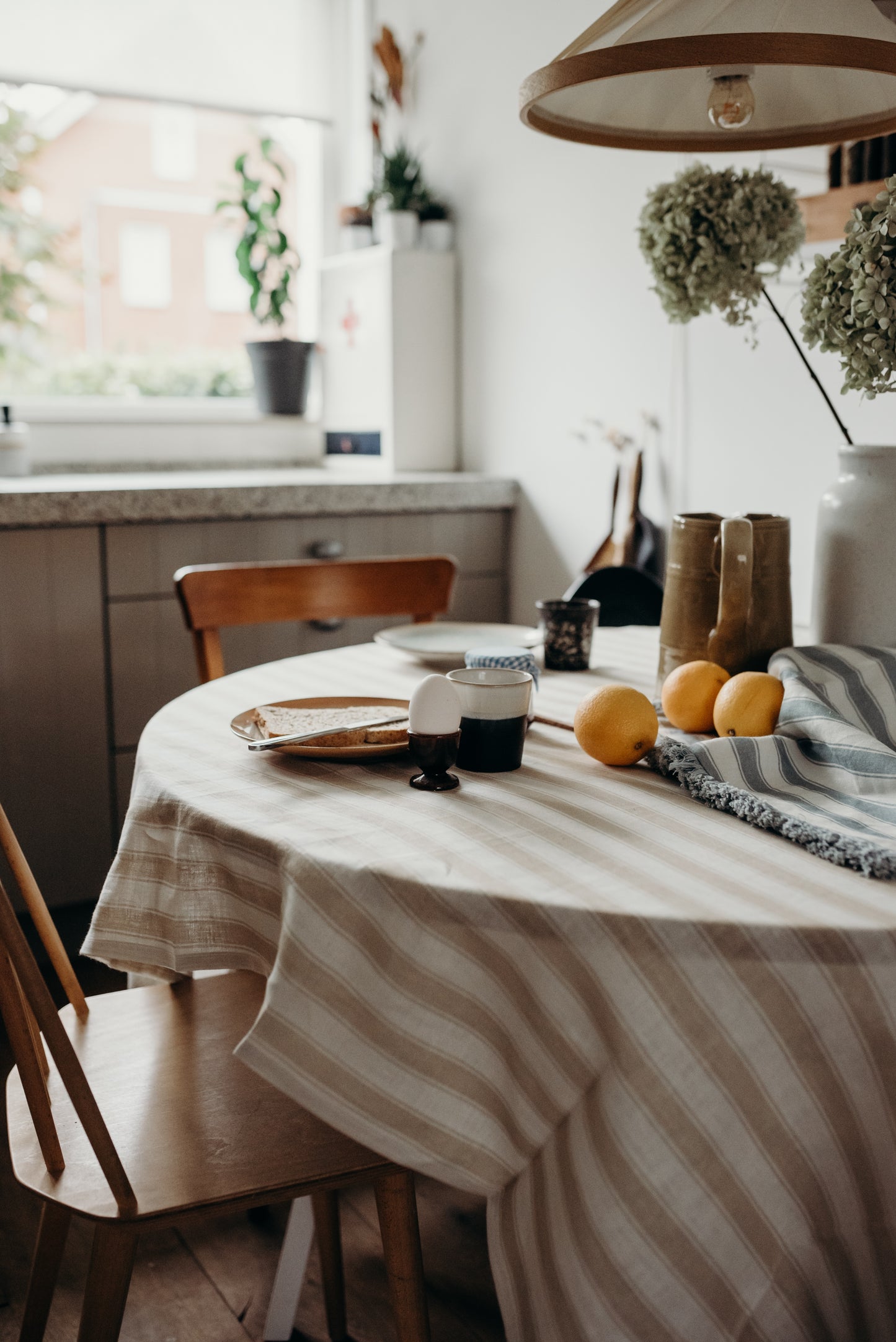 Linen Table Cloth - Summer Gray - Stripes