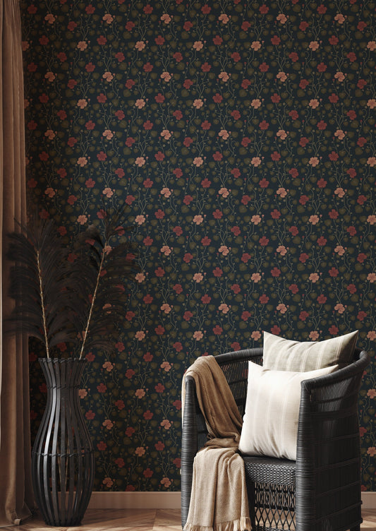 Summer Gray behang - Hallie - Middernacht