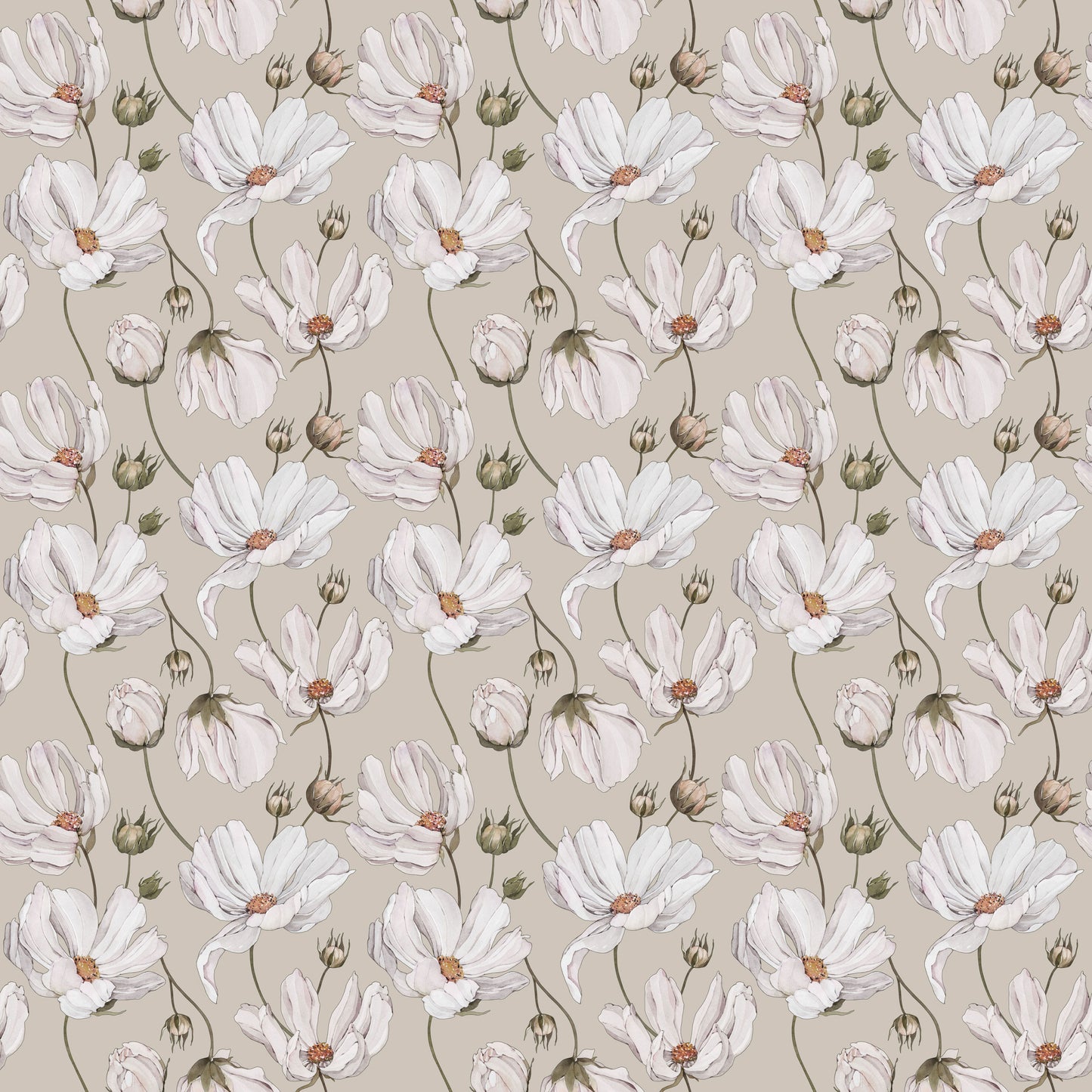 Summer Gray Wallpaper - Daisies - Beige