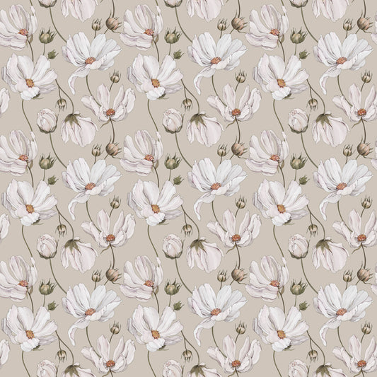 Summer Gray Behang - Daisies - Beige