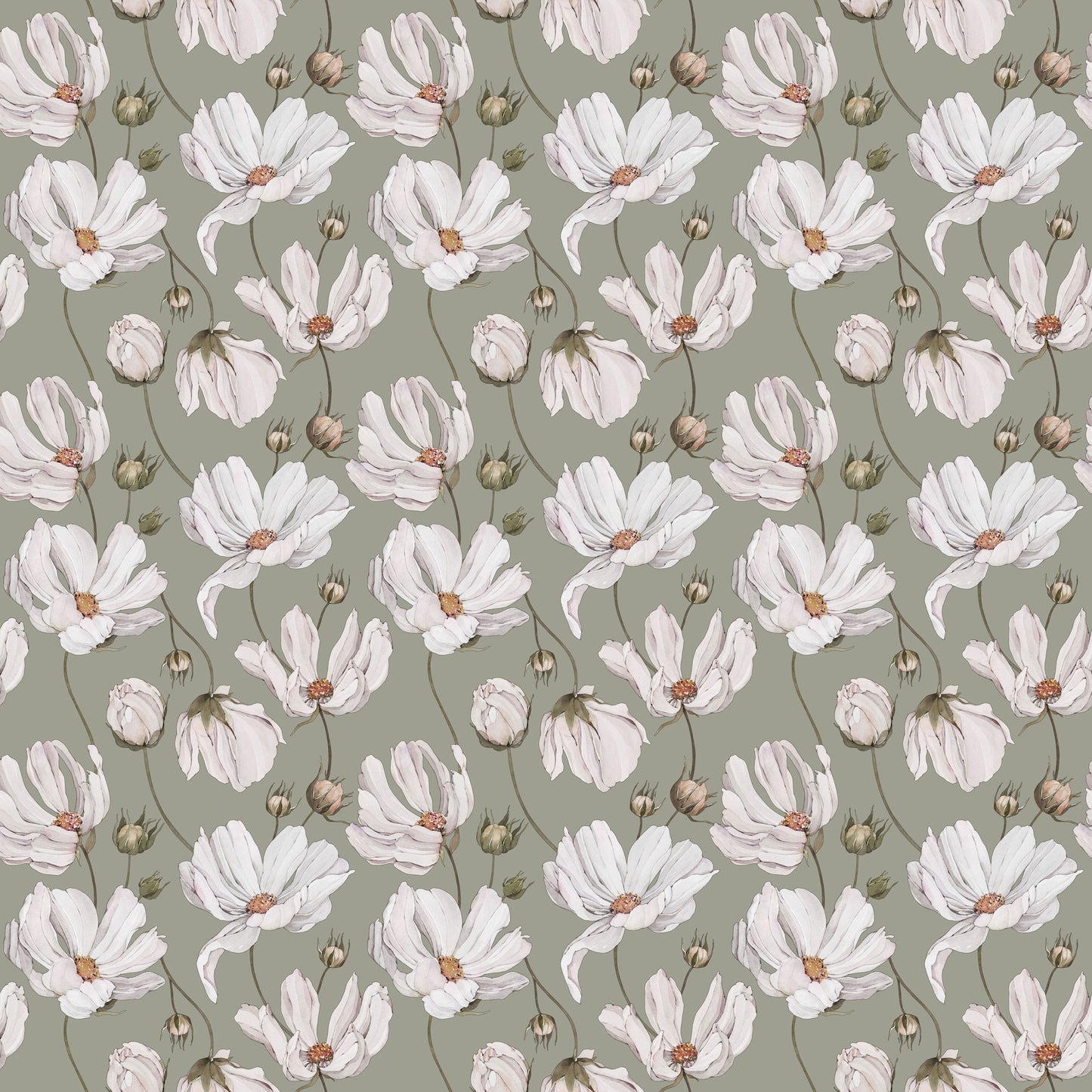 Summer Gray Wallpaper - Daisies - Green