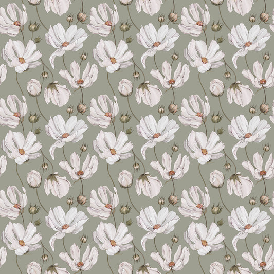 Summer Gray Wallpaper - Daisies - Green