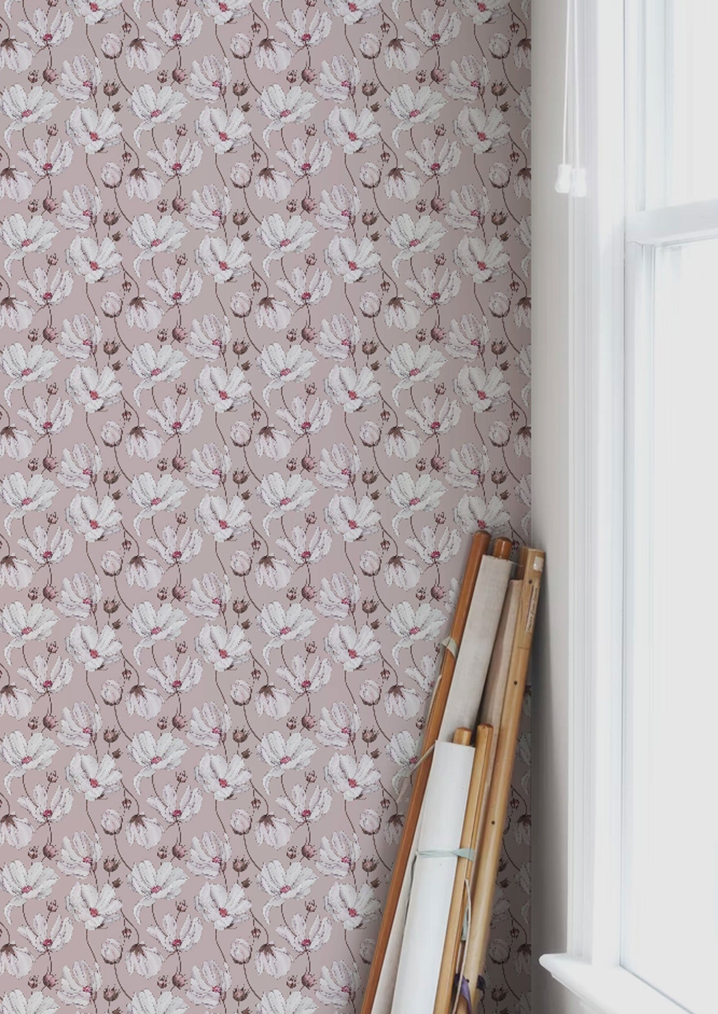 Summer Gray Wallpaper - Daisies - Pink