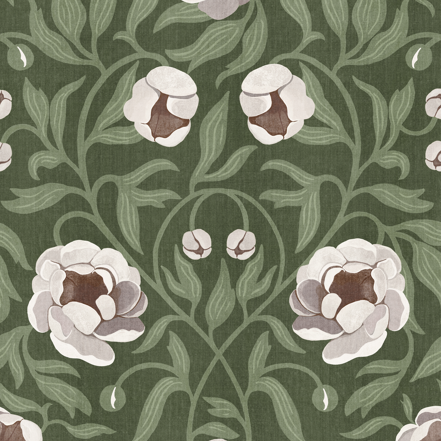 Peony - Dark Green & Cream