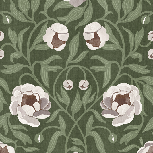 Peony - Dark Green & Cream