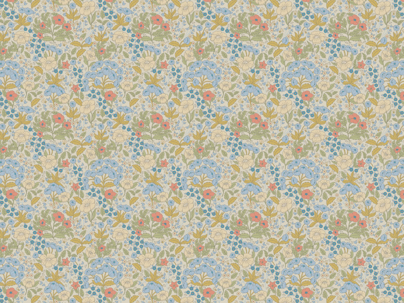 Summer Gray Wallpaper - Doris - Blue & Mustard