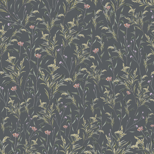 Summer Gray Wallpaper - Spring Meadow - Midnight