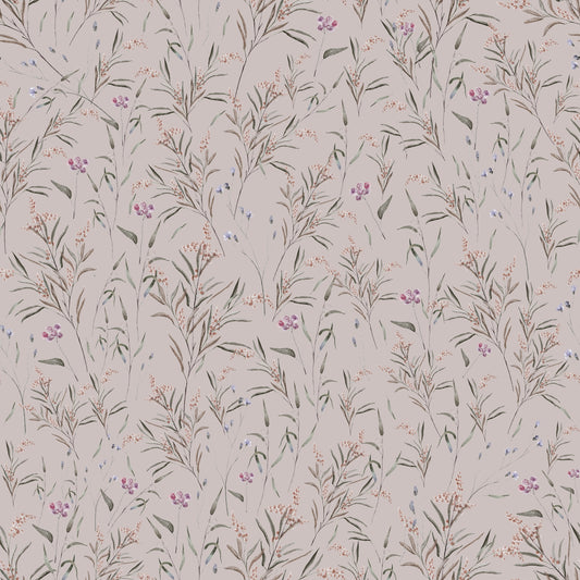 Summer Gray Wallpaper - Spring Meadow - Pink