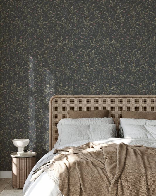 Summer Gray behang - Spring Meadow - Middernacht