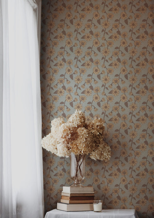 Summer Gray Behang - Zonnebloemen - Lucht