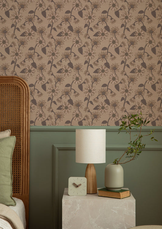 Summer Gray Behang - Zonnebloemen - Tan