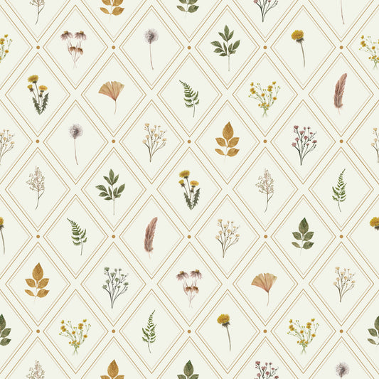 Summer Gray Wallpaper - Floral Rhombus - Tusk