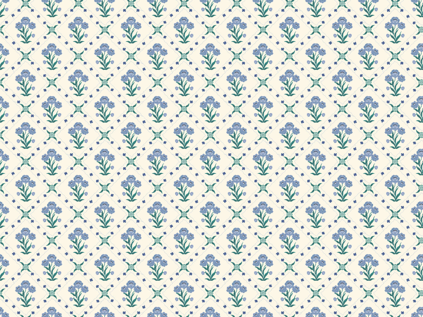 Summer Gray behang - Floral Trellis - Sky