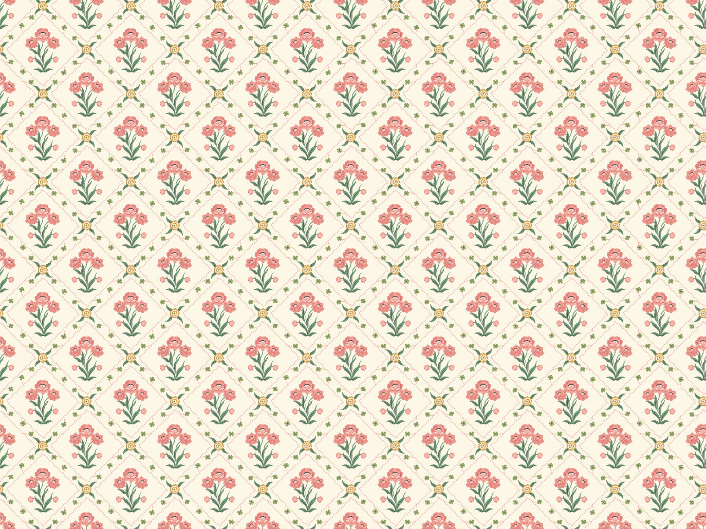 Summer Gray Wallpaper - Floral Trellis - Rose