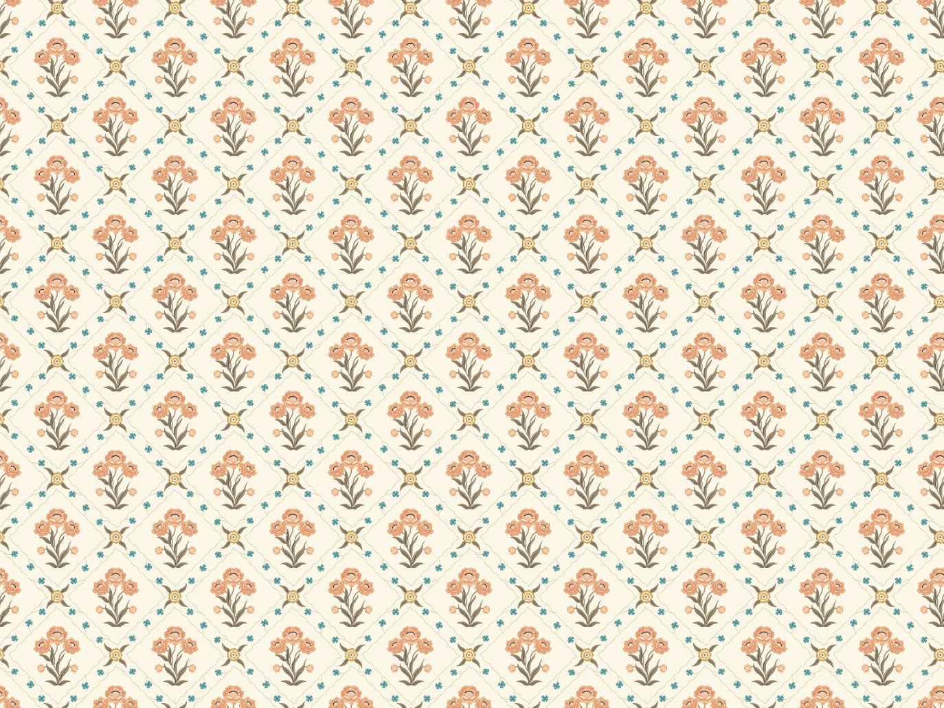 Summer Gray Wallpaper - Floral Trellis - Apricot