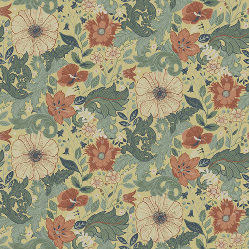 Bloemenbehang - Victor Garden - perzik en geel