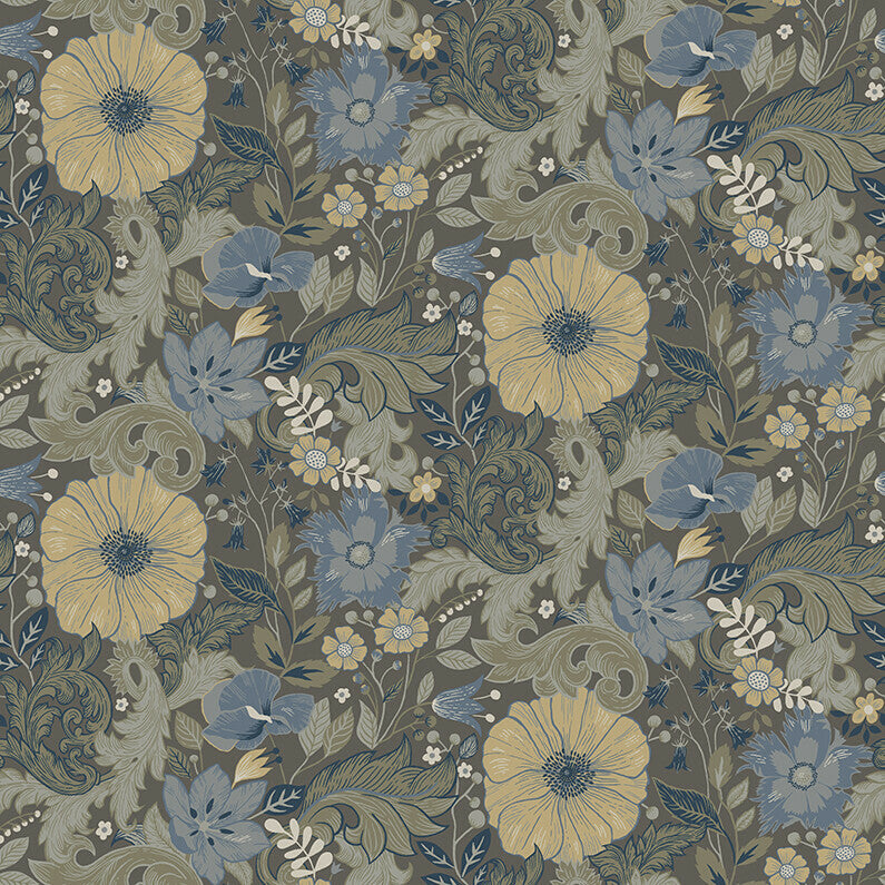 Midbec Wallpaper - Victor Garden - Blue / Grey 13135