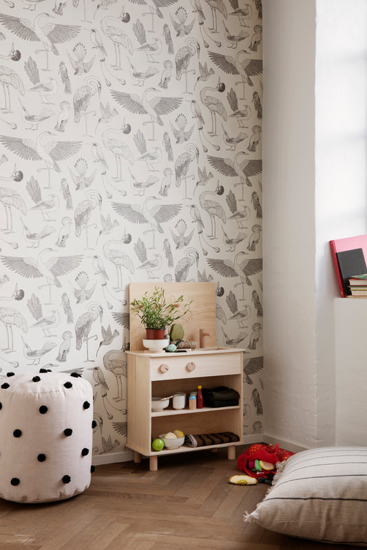 Nursery Wallpaper - Birds Off White by Ferm Living