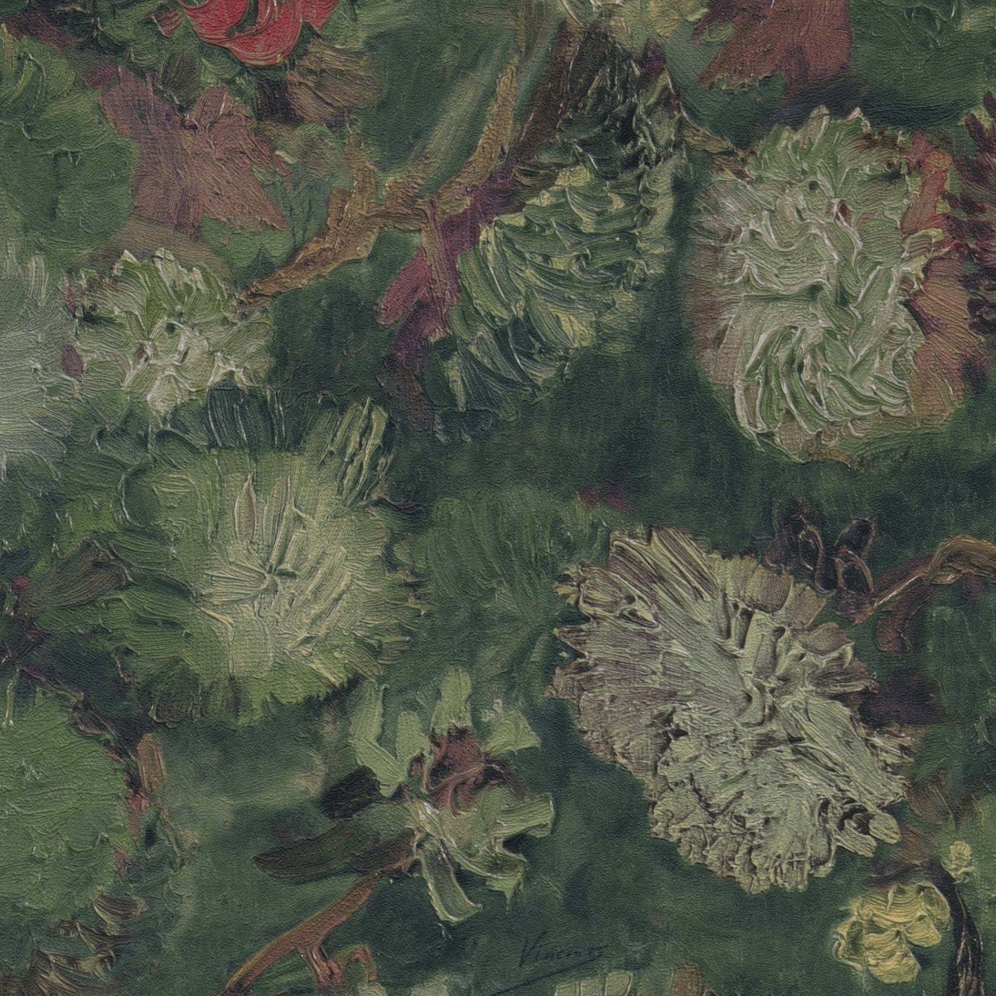 Floral Wallpaper - Van Gogh - Flowering Plum Orchard, Green