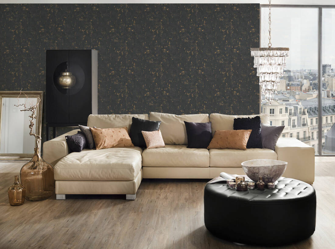 Wallpaper plain in offset black & gold