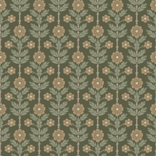 Midbec Wallpaper - Othilia - Retro Flower Style - Green