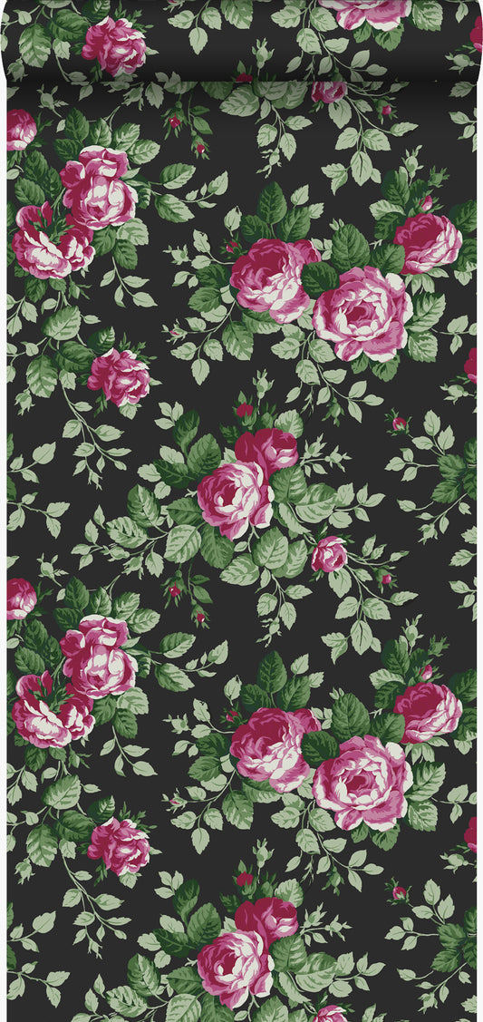 Wallpaper roses black and pink