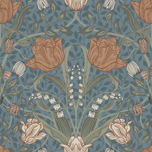 Midbec Wallpaper - Filippa Tulip Garden - Pink & Blue