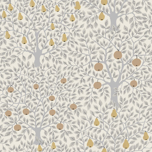 Floral Wallpaper - Apple Garden - Gray, Floral & Tree Wallpaper, Summer Gray
