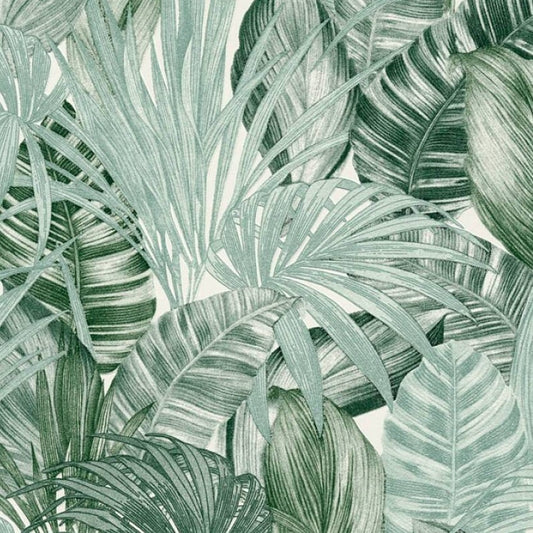 Behang palmbladeren in getekend groen