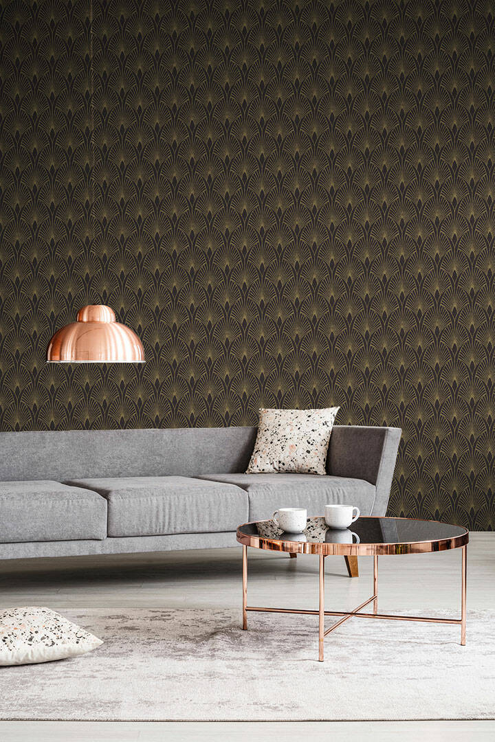 Wallpaper motif with black and gold