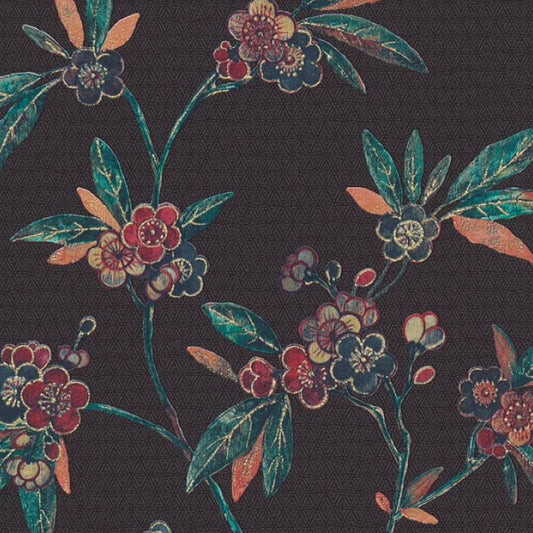 Wallpaper flowers with stitched black effect