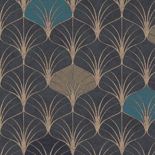 Wallpaper motif with black, blue and gold
