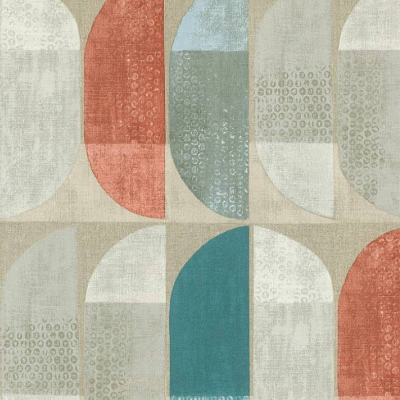 Geometric Wallpaper - deco pattern in beige, blue and red