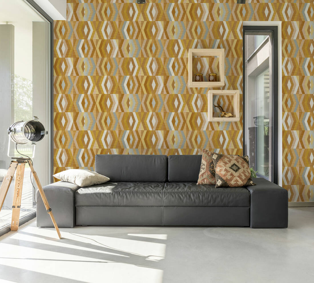 Geometric Wallpaper - deco pattern in orange and grey