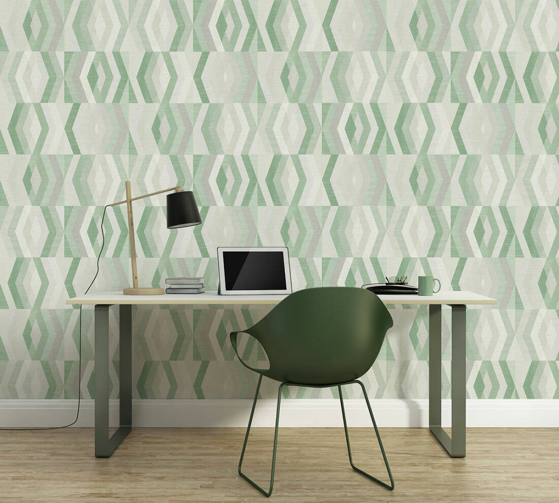 Geometric Wallpaper - deco pattern in green and grey
