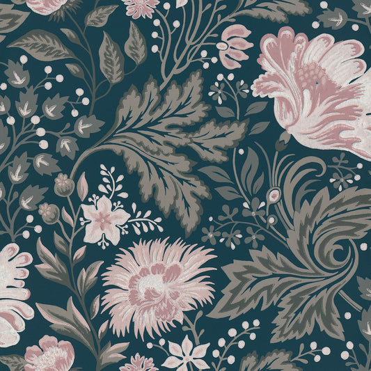 Bloemenbehang - Ava Dark Blue