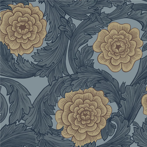 Midbec Wallpaper - Flowers & Leaves - Blue and Brown