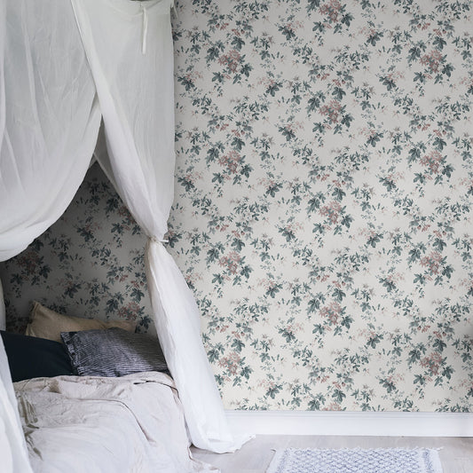 Bloemenbehang - Sandra Powder White (Mural)