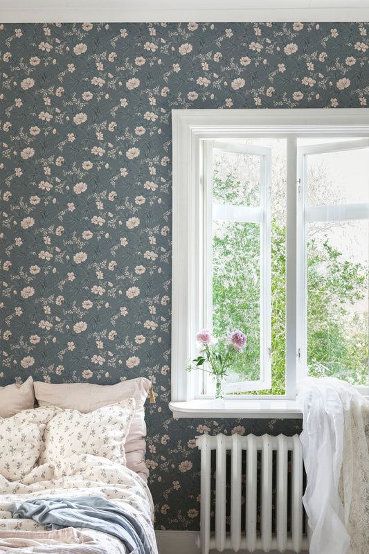 Bloemenbehang - Emilie Petrol
