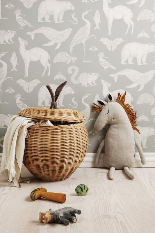 Nursery Wallpaper - Animals Off White by Ferm Living