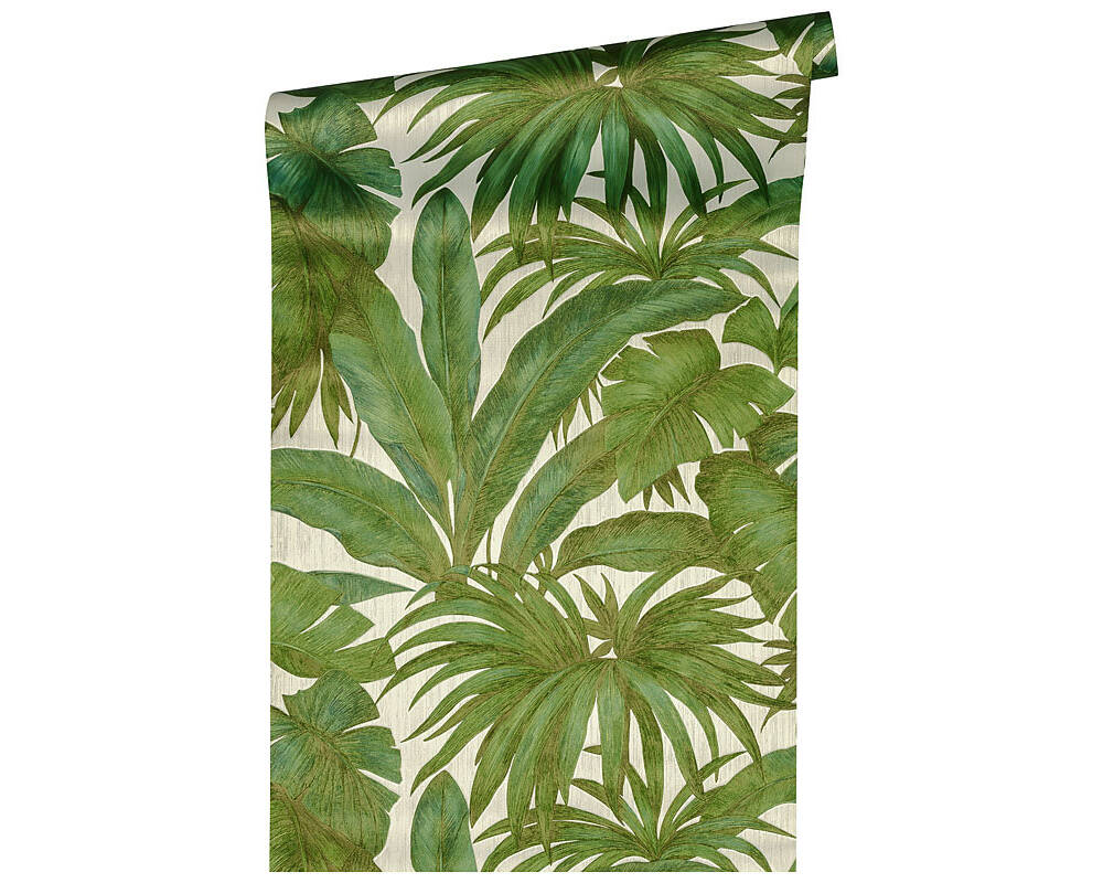 Behang palmbladeren in rijk groen & beige