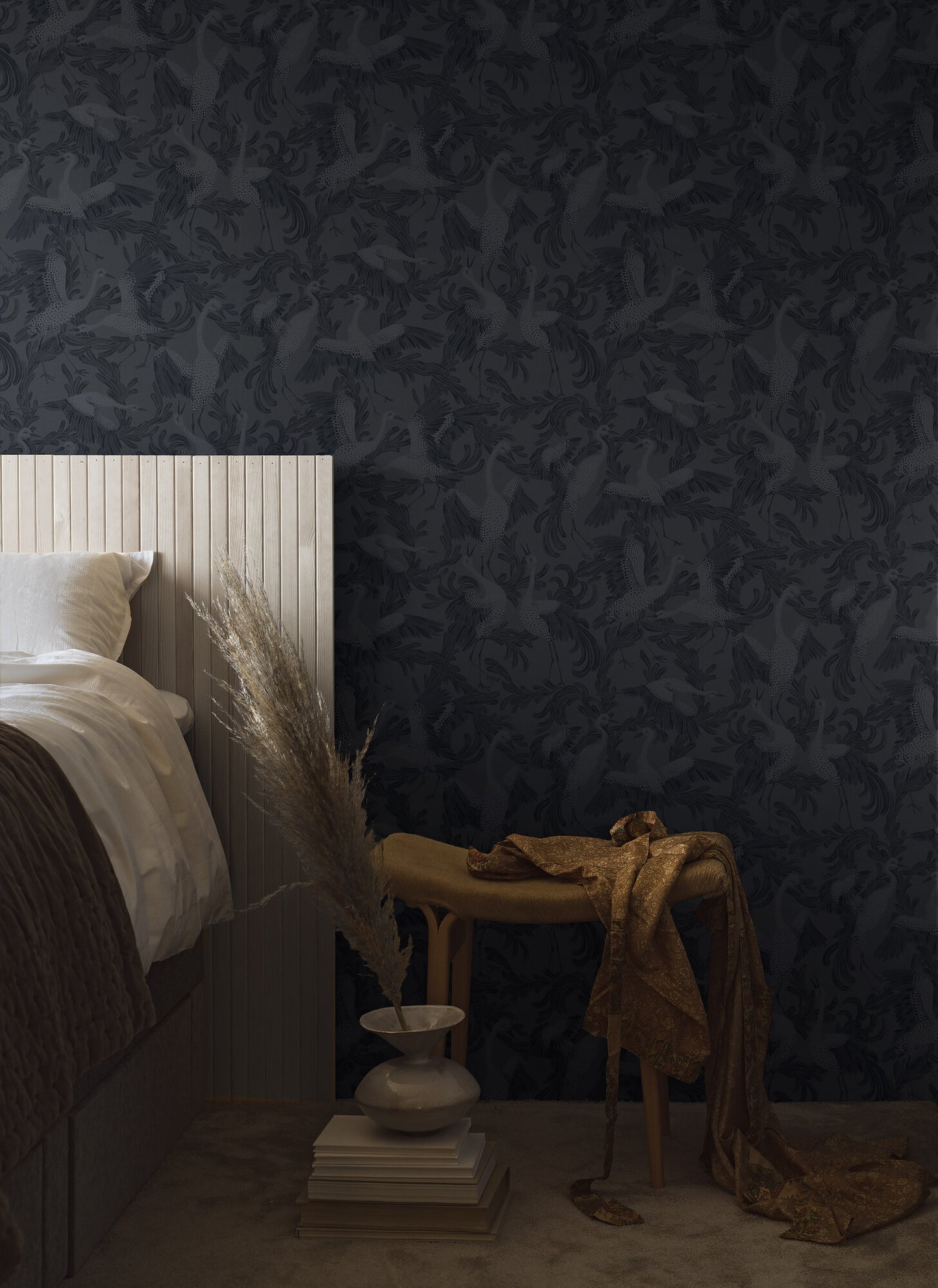 Borastapeter Wallpaper - Dancing Crane - Indigo Blue