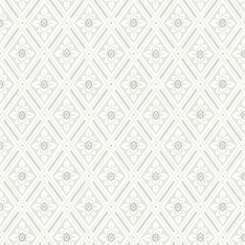 Bloemenbehang - Flower Trellis - Klassiek patroon, lichtgrijs