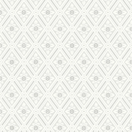 Bloemenbehang - Flower Trellis - Klassiek patroon, lichtgrijs
