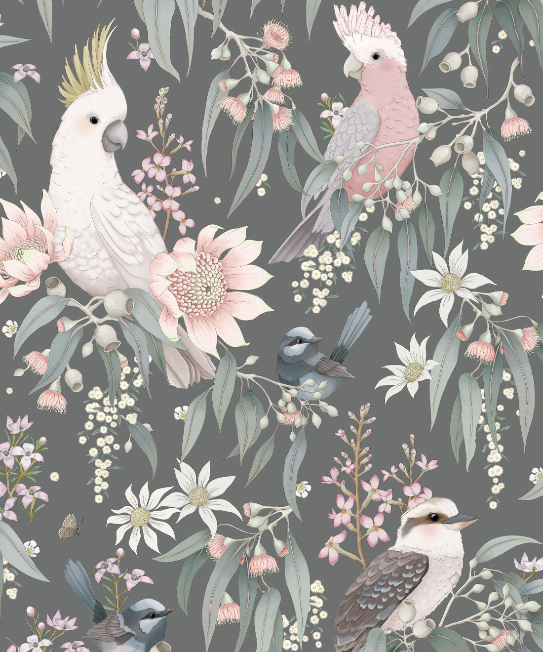 Nursery Wallpaper - Bush Melody by Fleur Harris - Gum Grey