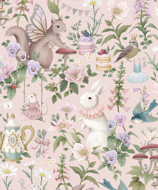 Nursery Wallpaper - Garden Party by Fleur Harris - Petal Pink