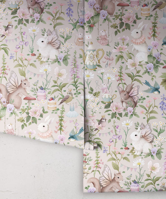 Nursery Wallpaper - Garden Party by Fleur Harris - Soft Warm Grey