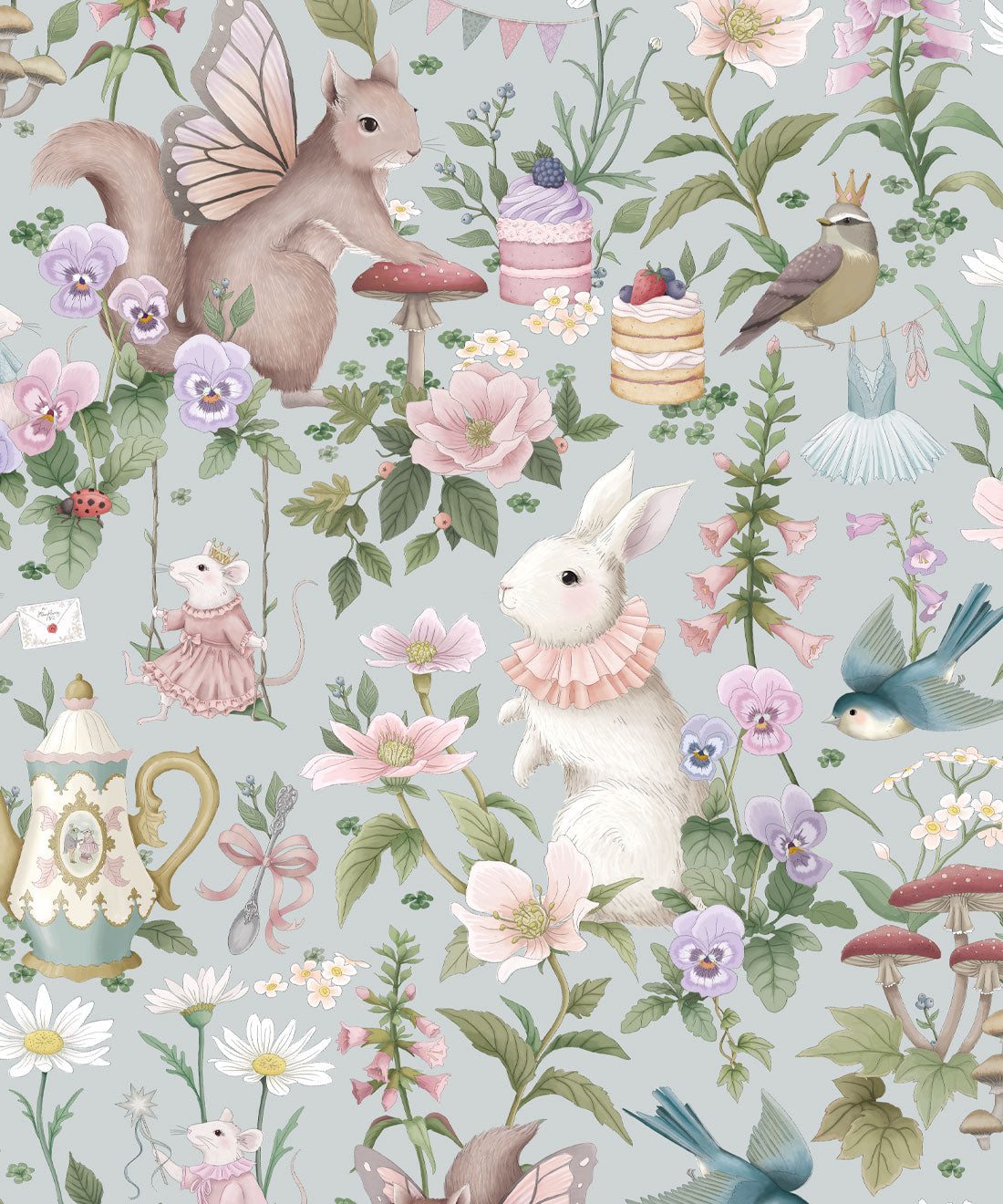 Nursery Wallpaper - Garden Party by Fleur Harris - Sweet Blue