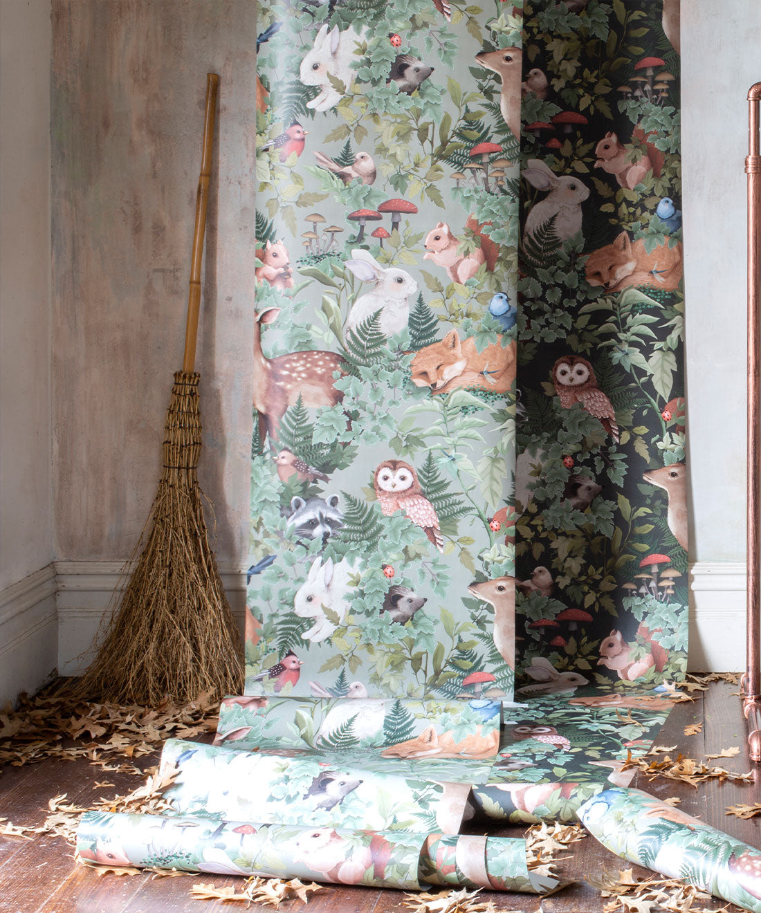 Nursery Wallpaper - In the Woods by Fleur Harris - Dusty Green